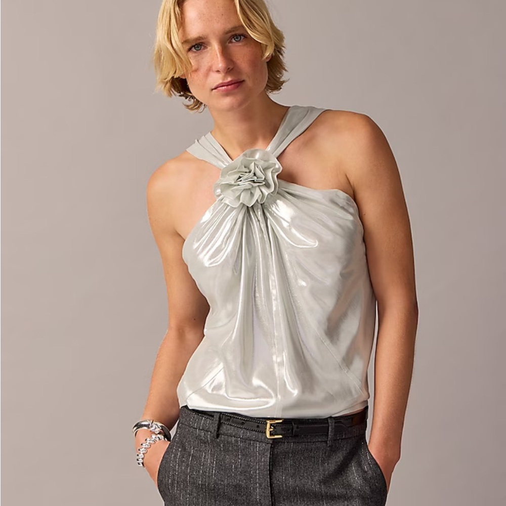 J. Crew Silver Rosette Halter Top NWT